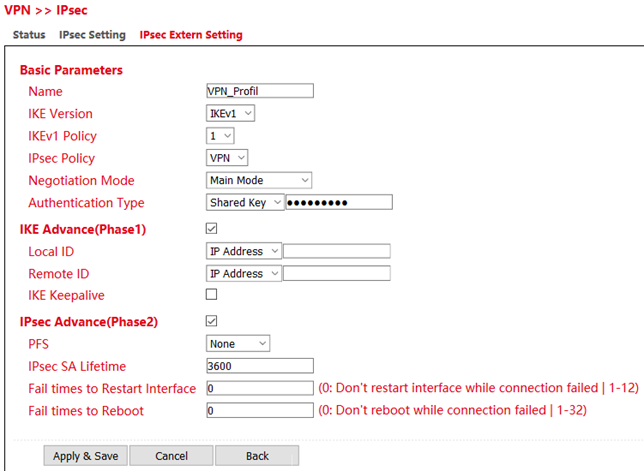 IPsec Extern Setting