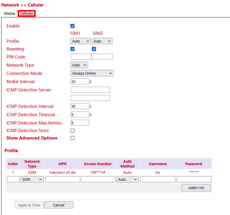 Cellular Config